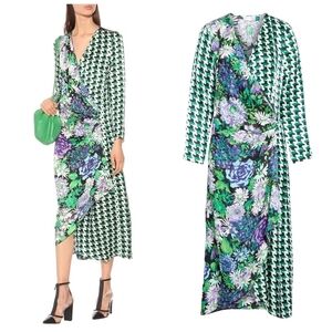 Rixo Betty Floral & Houndstooth Print Wrap Dress
